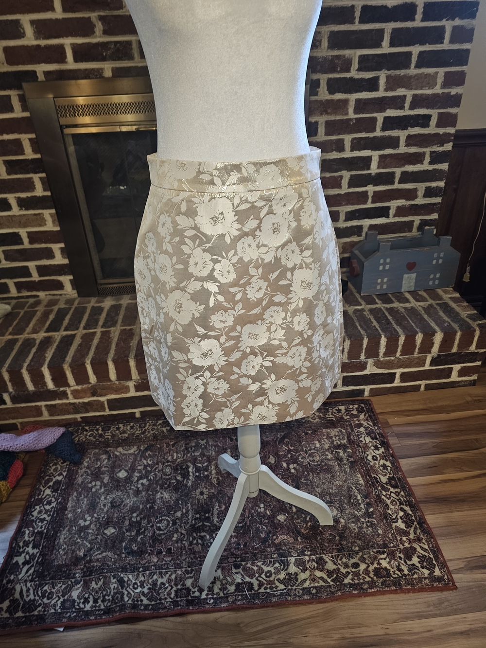 J. Crew Beige Mini Skirt with Cream Floral Jacquard